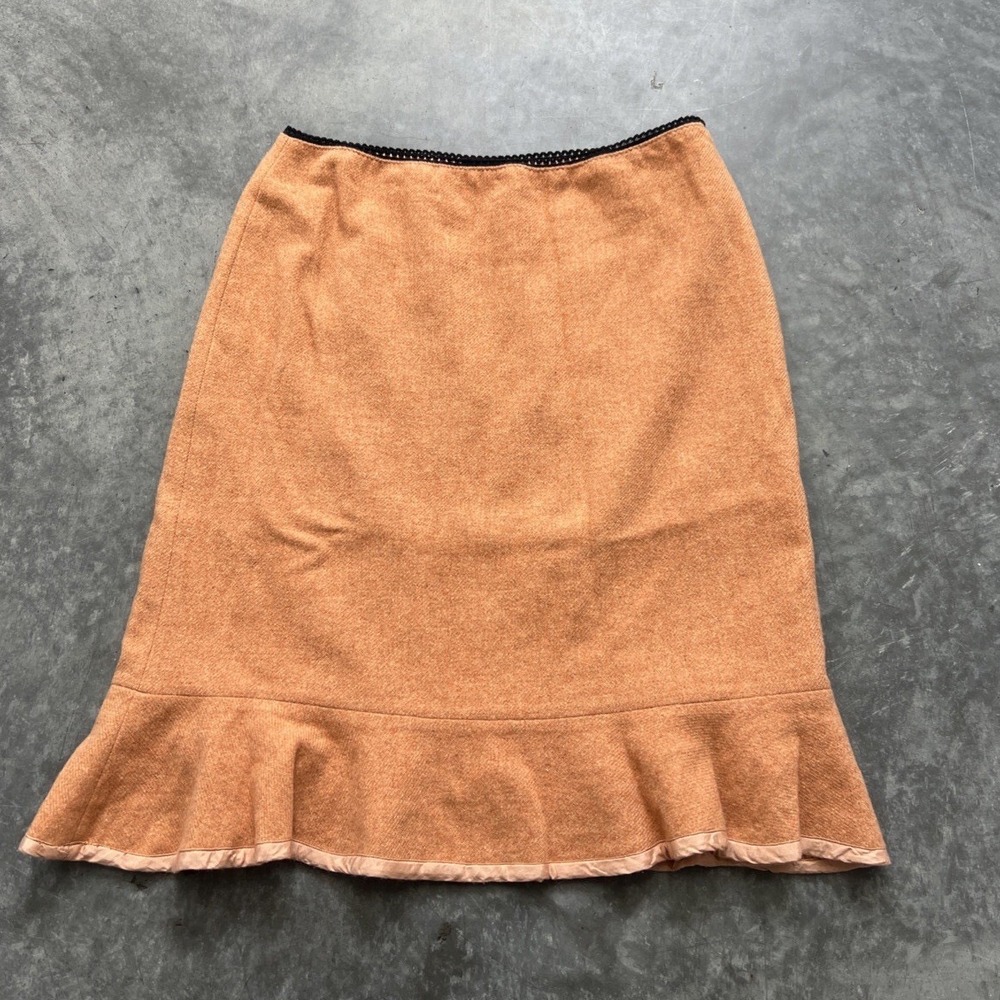 Anthropologie Wool Cashmere Blend Ruffle Hem Skirt Orange Size‎ 6 RN66170